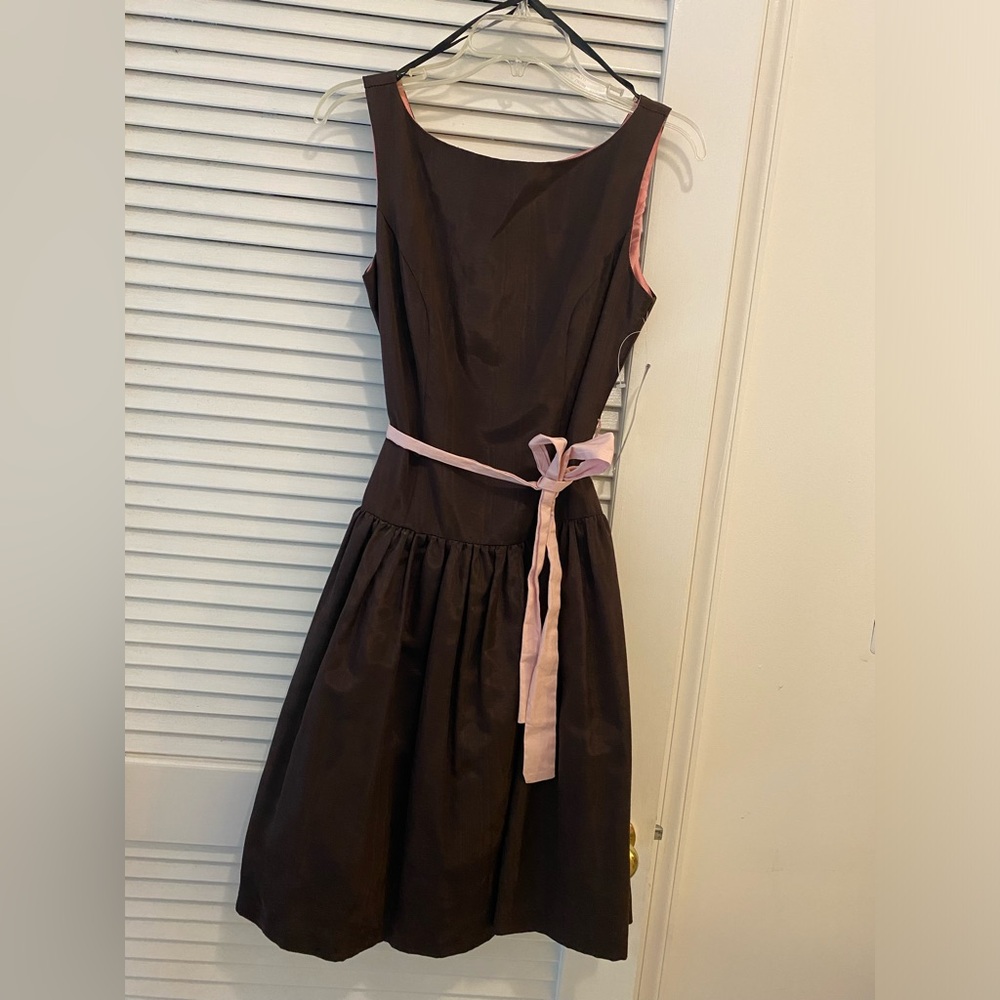 Eliza J dress, brown with full coral pink lining. Size 6. Never worn, tag on.
